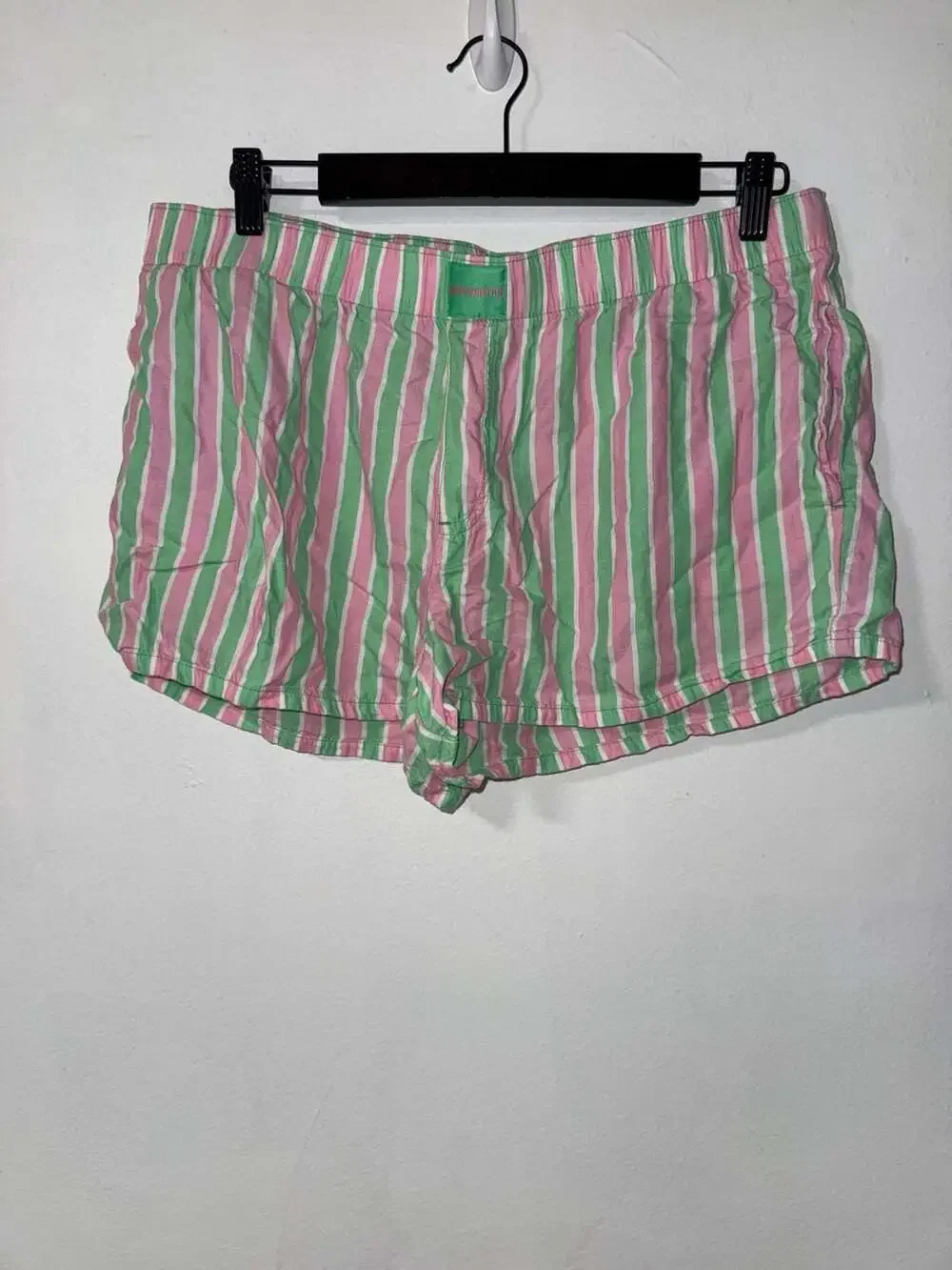 Joyspun Women's Striped Cotton Blend Lounge Shorts Pink Green Size L (12-14)